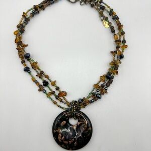 Vintage Signed CG Multi-Strand Glass Pendant Necklace